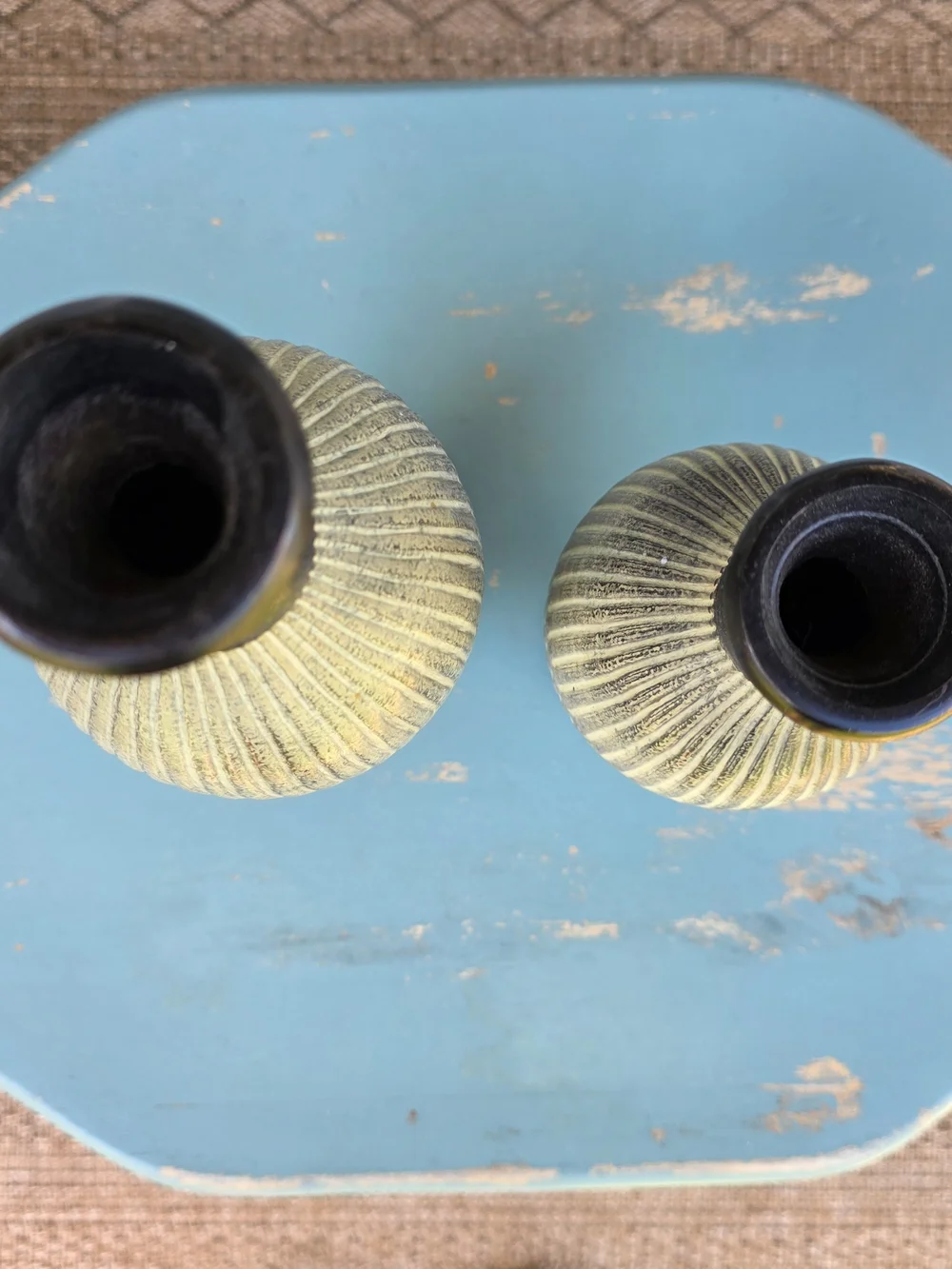 Decorative Vase Set Ribbed Textured Black Cream Boho Farmhouse Decor